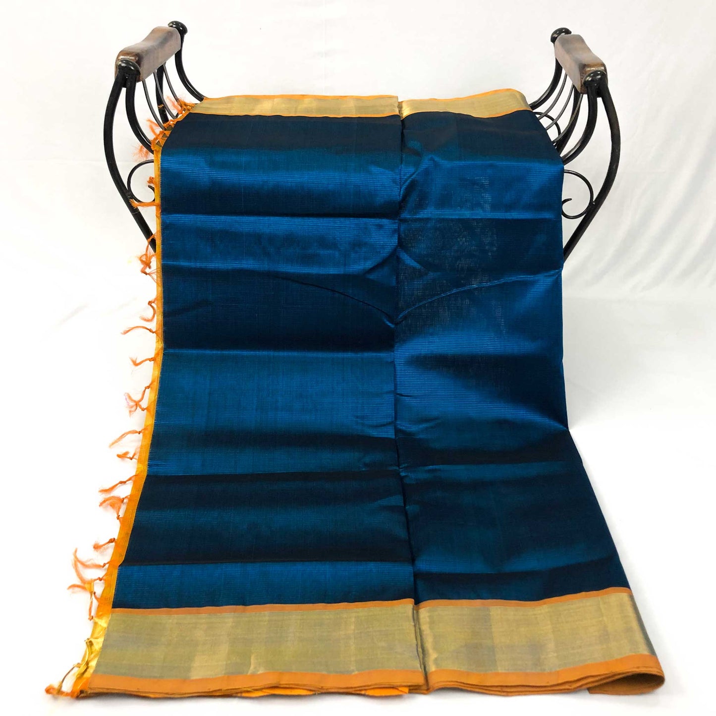 Venkatagiri Peacock Blue & Mustard Yellow Cotton Pattu Saree