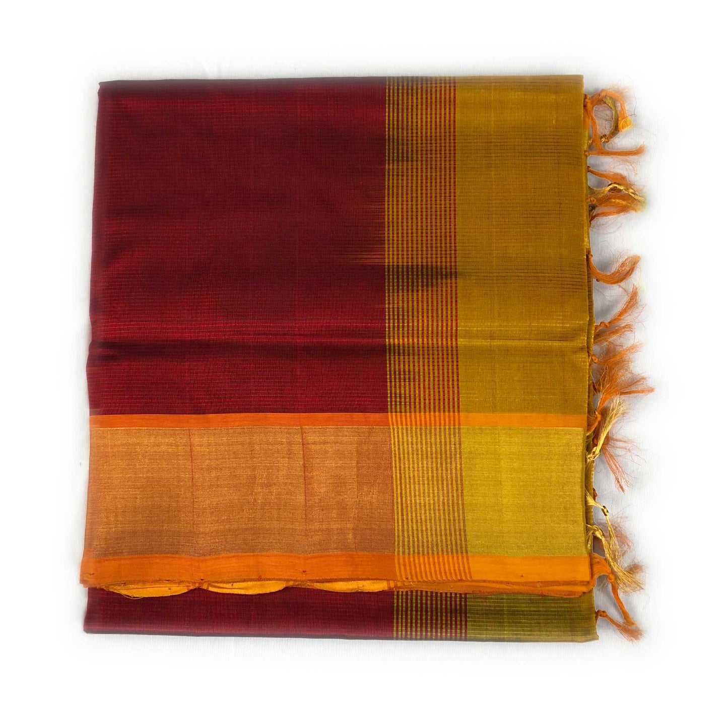 Venkatagiri Maroon & Mustard Yellow Cotton Pattu Saree