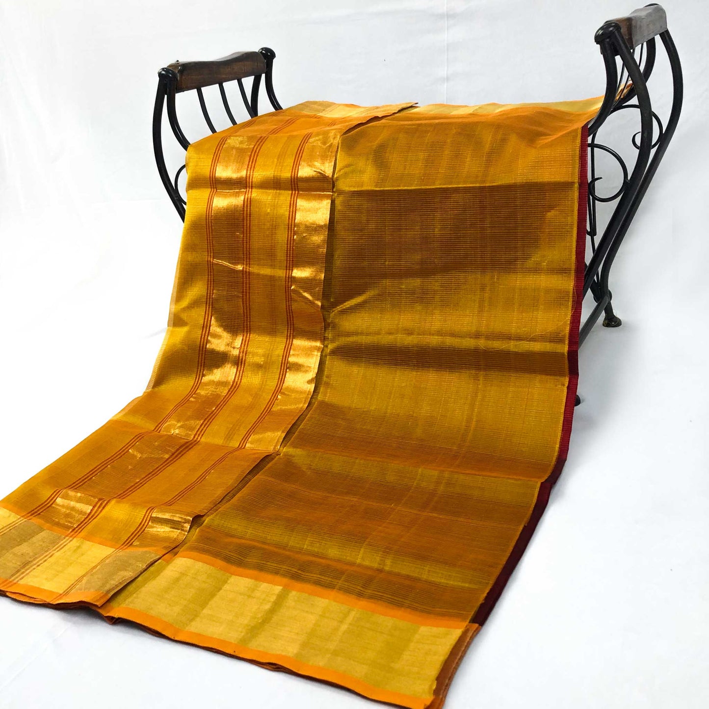 Venkatagiri Maroon & Mustard Yellow Cotton Pattu Saree