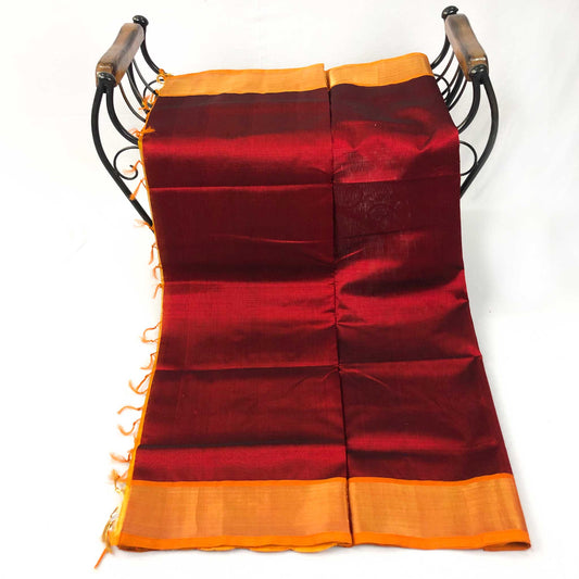 Venkatagiri Maroon & Mustard Yellow Cotton Pattu Saree