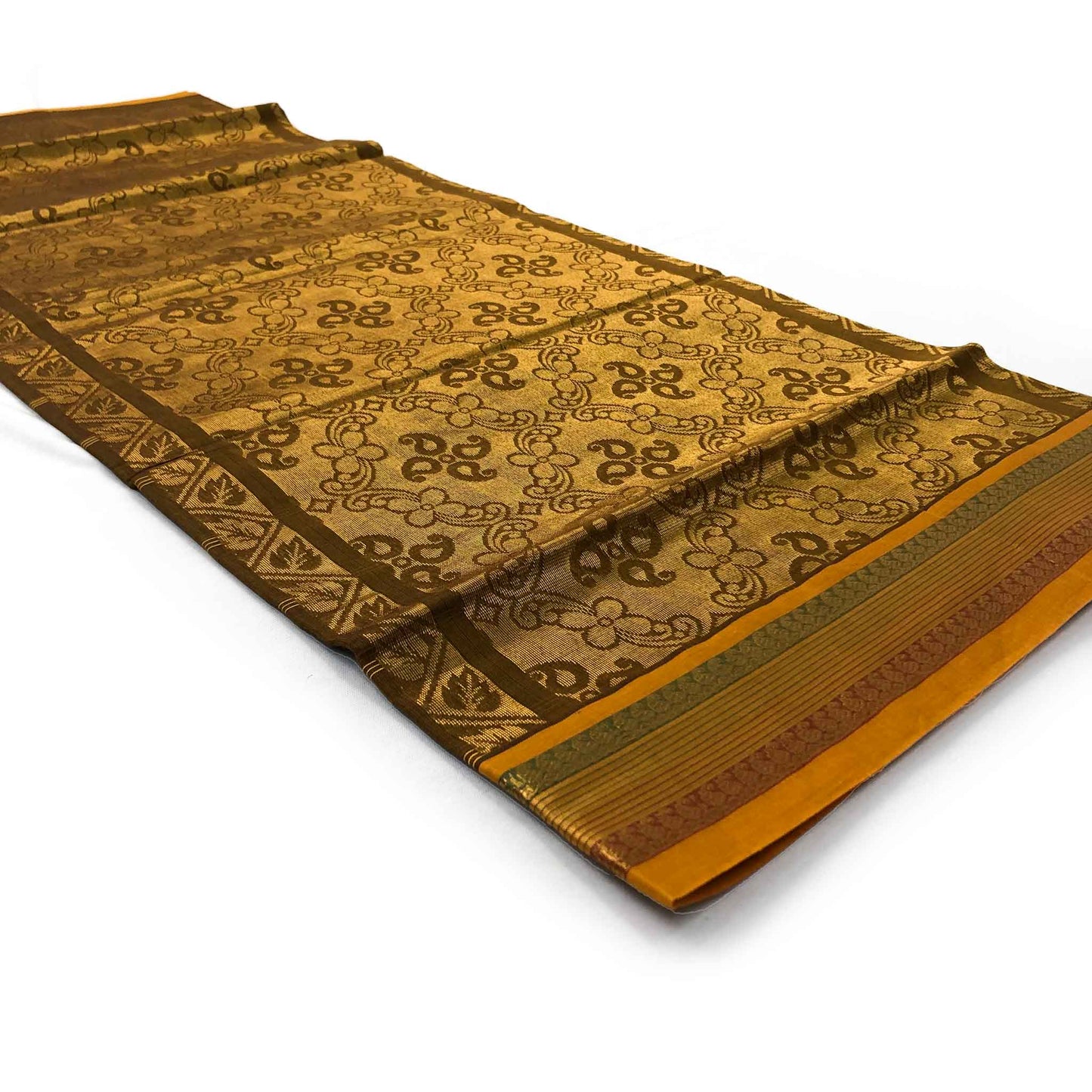 Venkatagiri Handloom Brown & Mustard Yellow Cotton Saree