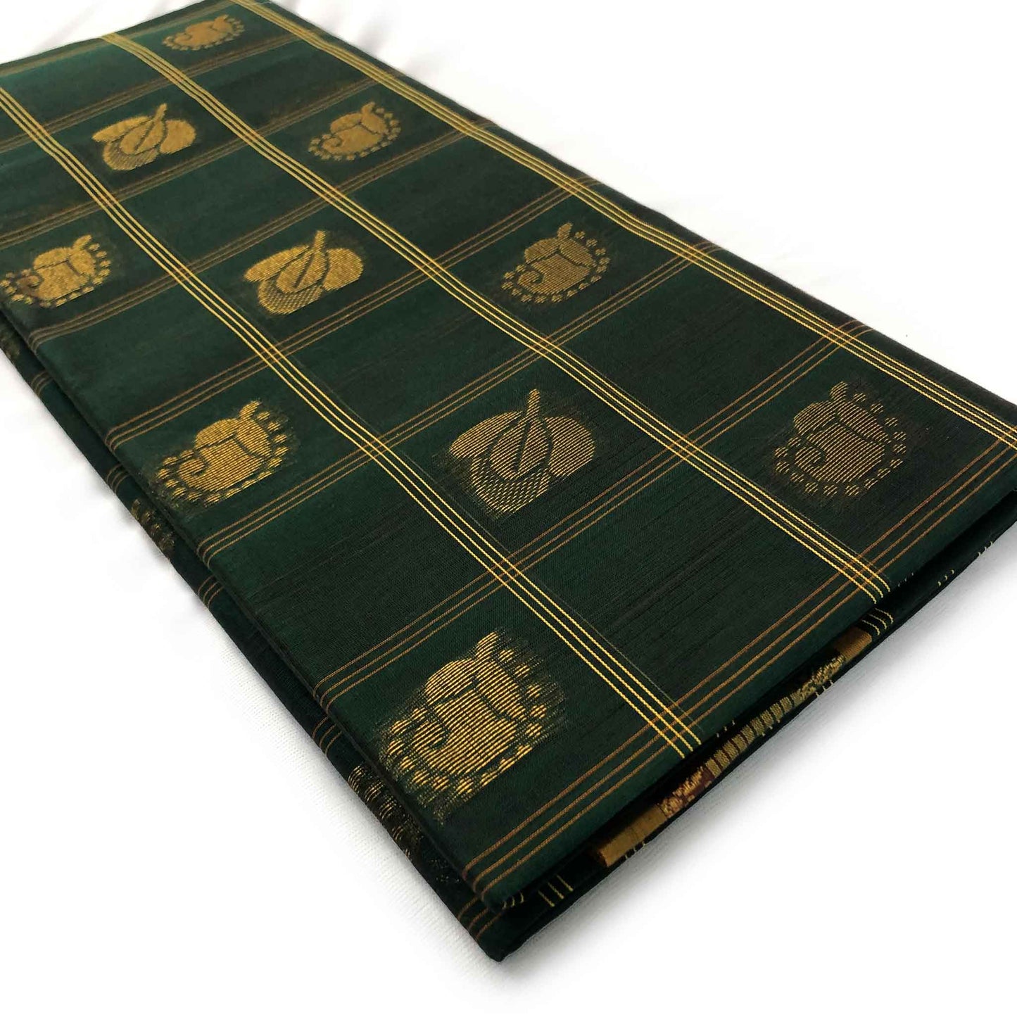 Venkatagiri Handloom Deep Green & Mustard Yellow Cotton Saree