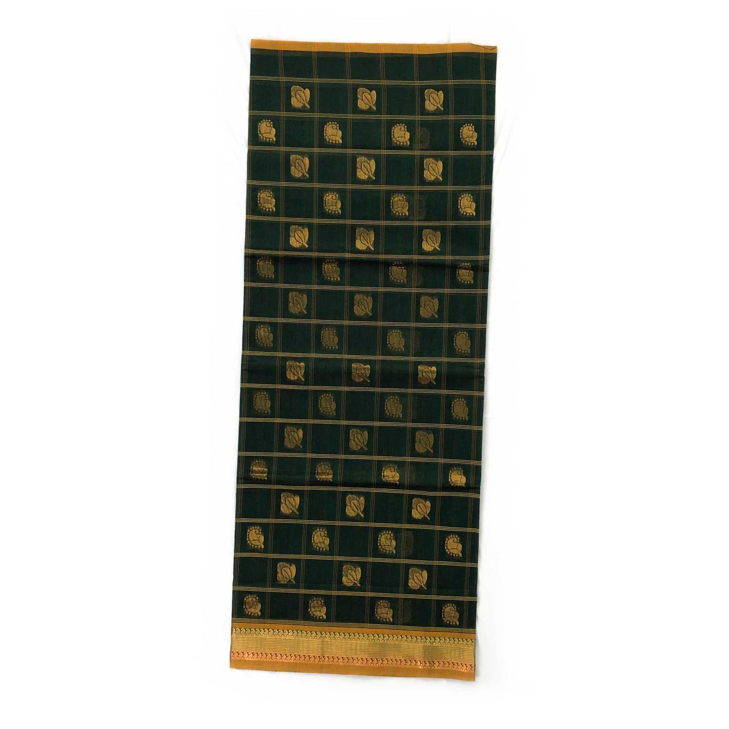 Venkatagiri Handloom Deep Green & Mustard Yellow Cotton Saree